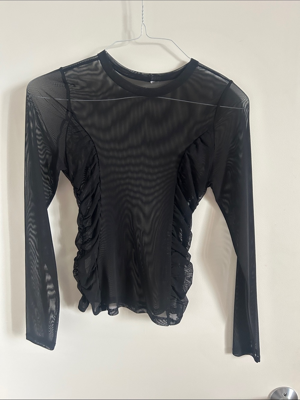 Black Mesh Long-Sleeve Top